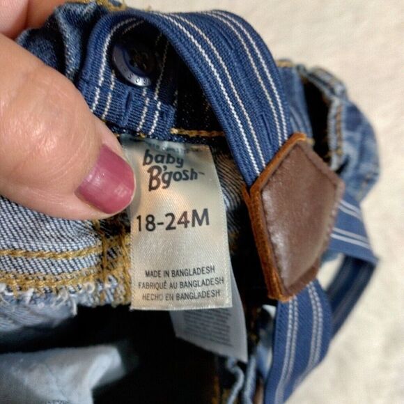 OshKosh B'Gosh Baby Boy 18-24 Month Dark Wash Denim Jeans Blue Suspenders - Picture 4 of 5